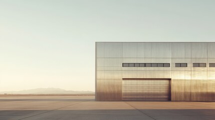 Obraz premium Modern Industrial Hangar in Desert Landscape 