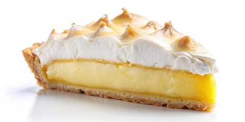 Delicious slice of lemon meringue pie on white background, lemon, meringue, pie, dessert, sweet, tart, isolated, slice, yellow