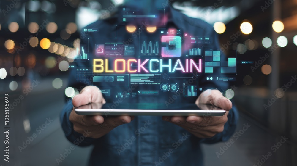 Poster exploring the impact of blockchain technology on modern business and innovation trends