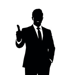 A businessman silhouette giving a thumbs-up, standing confidently with a slight smile