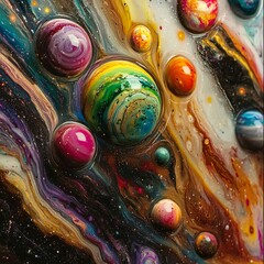 solar system with close ups of colorfull