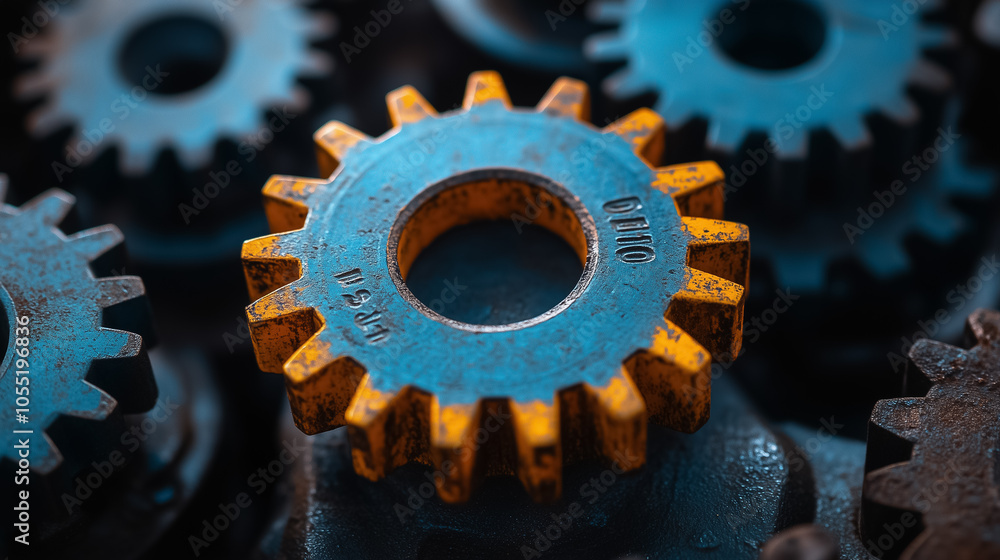 Poster colorful interlocking gears illustrate the power of teamwork, showcasing cooperation and unity in th