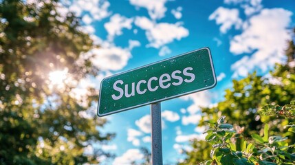 Green road sign written Success
