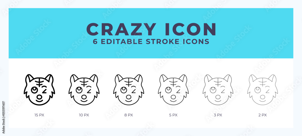 Poster crazy cat icon in thin line. bold line. regular line. editable stroke.