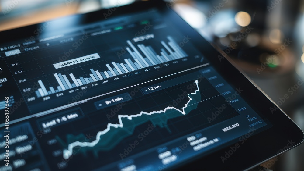 Poster analyzing market trends insights from graphical data visualization techniques