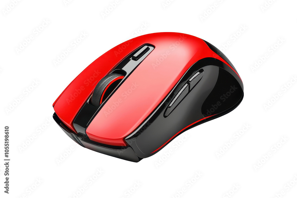 Aufkleber sleek red and black wireless computer mouse isolated on a transparent background. ideal for modern w