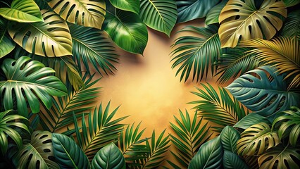 Warm exotic nature background with big tropical leaves , tropical, sunny, exotic, nature, foliage, lush, vibrant