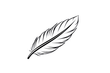 Obraz premium Minimalist illustration of a feather, symbolizing elegance, lightness, and freedom. Black silhouette on a transparent background.