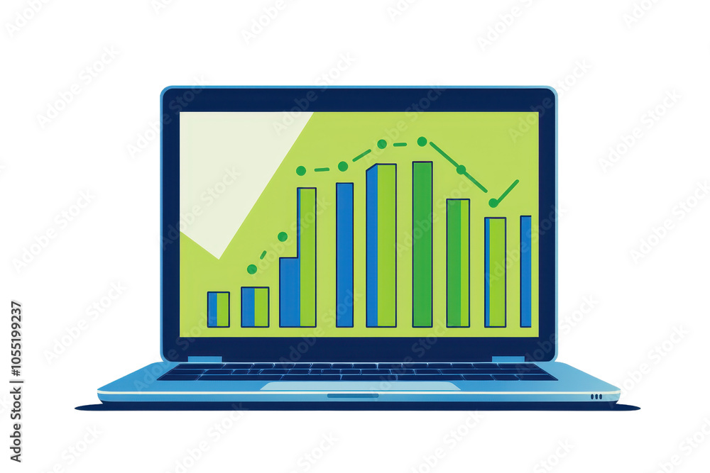 Poster illustration of a laptop displaying analytics and growth charts, representing data analysis and digi
