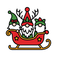 Festive Gnomes in a Red Sleigh Illustration
