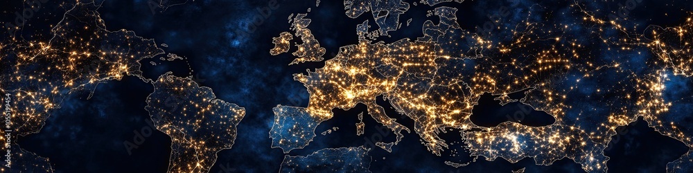 Poster a dynamic digital world map highlights continental western europe to connect to the global network p