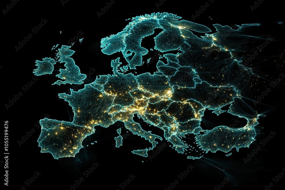 Poster a dynamic digital world map highlights continental western europe to connect to the global network p
