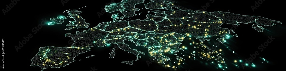 Poster a dynamic digital world map highlights continental western europe to connect to the global network p
