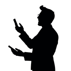 A businessman silhouette holding a phone and gesturing with one hand as if talking animatedly