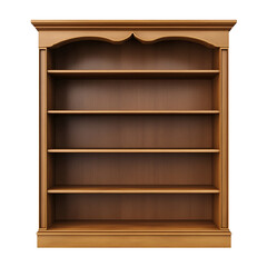 Wooden bookshelf with multiple shelves isolated on transparent background, PNG