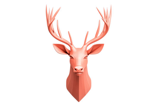 A stylized red deer figure with antlers isolated on white background, representing minimalism and charm of Christmas spirit.