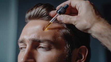 Obraz premium Applying hair serum to enhance hair growth during a beauty routine at home
