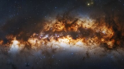 2410 32.A vast night sky filled with thousands of shimmering stars, with a glowing nebula in the background. The milky way stretches across the image, showcasing swirling clouds of cosmic dust and