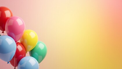 Create a festive scene featuring a variety of colorful balloons floating gracefully in the foreground