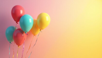 Create a festive scene featuring a variety of colorful balloons floating gracefully in the foreground