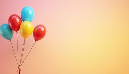 Create a festive scene featuring a variety of colorful balloons floating gracefully in the foreground