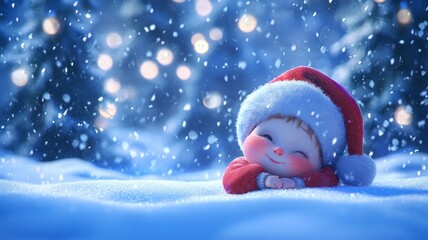 Good Night Baby girl I Love You in the snow background Merry Christmas. Toddler festive winter scene
