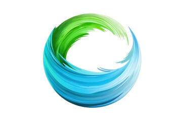 Abstract swirl of green and blue brush strokes creating a dynamic circular shape, symbolizing energy and fluidity.