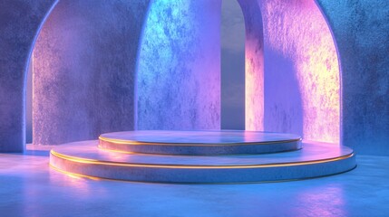 Abstract Neon Glow Stage Podium