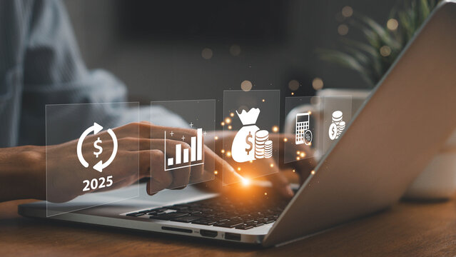 Budget concept. 2025 Budget planning and management concept. Financial planning, corporate finance, Annual strategy plan, Calculate company income, expenses, investment money, capital fundraising