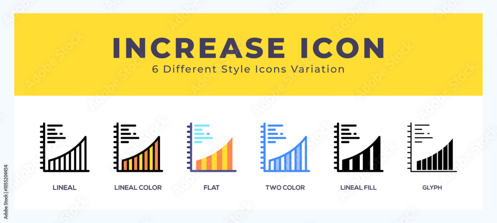 Poster increase icon set with different styles. icons designed in filled. outline. flat. glyph and line col