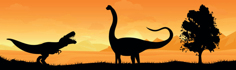dinosaurs in the desert. Vector graphics. panorama