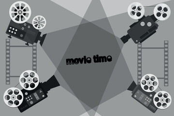 old movie cameras for shooting films. Vector graphics