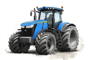 Obraz premium Modern blue tractor isolated on white background, agricultural machinery illustration