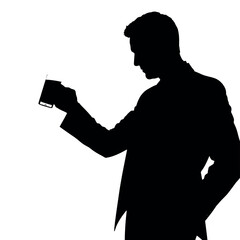 A businessman silhouette raising a cup in a toast, as if celebrating a business success