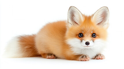 Obraz premium Adorable 4 month old baby fox with fluffy tail and bright eyes, showcasing its playful nature and soft fur. This charming creature captures hearts effortlessly