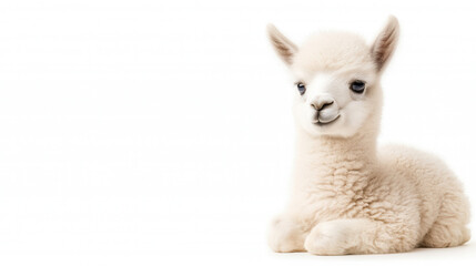Obraz premium charming 4 month old baby llama with soft white fur, looking adorable and playful. This young llama exudes sense of innocence and curiosity, perfect for animal lovers