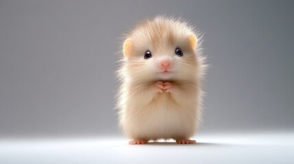 Charming baby porcupine with soft quills, standing adorably. This cute creature captivates with its innocent expression and fluffy appearance, evoking joy and warmth