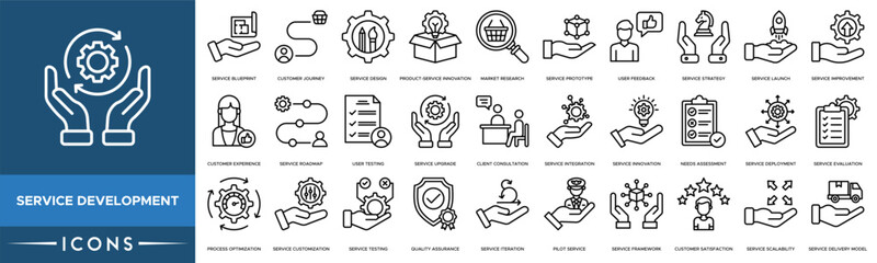 Service development icon. Service Blueprint, Customer Journey, Service Design, Product-Service Innovation and Market Research