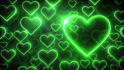 Neon green hearts on a dark abstract background, neon, hearts, green, dark, abstract, vibrant, glowing, love