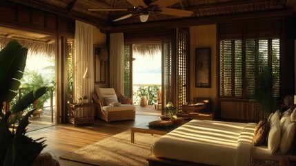 Fototapeta premium Serene Tropical Bedroom with Natural Light