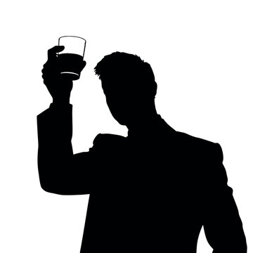 recommend clip art: A businessman silhouette raising a cup in a toast, as if celebrating a business success