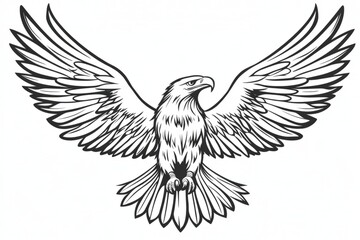 Obraz premium illustration of an eagle with spread wings, bold lines, soaring in the sky flying, logo, artwork 