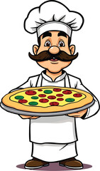 Cartoon Chef Holding A Pizza Vector Icon Illustration People Food On Isolated White Background