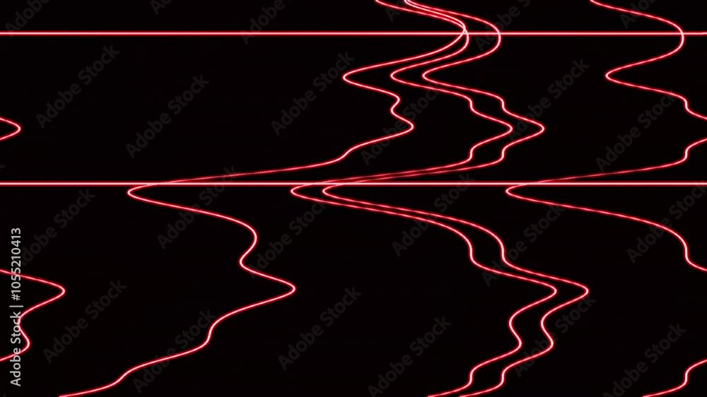 Poster red glowing lines and geometric shapes animation on a black background with distortion effects