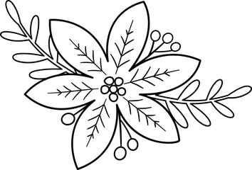 Poinsettia flower Christmas decoration outline isolated.
Christmas Poinsettia Flower coloring drawing vector.