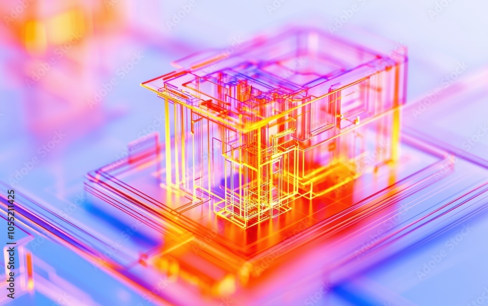 Poster 3d architectural wireframe with precise linework, illustrating the framework and digital modeling of