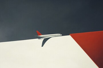 Naklejka premium Minimalist Travel: Airplane Soaring Across Geometric Landscape
