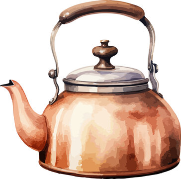 copper kettle watercolor style clip art preview