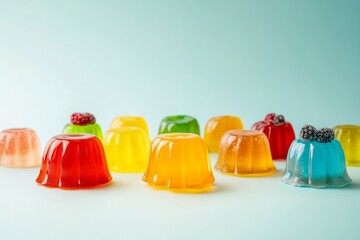 colorful jelly dessert, colorful pastel background , food photography