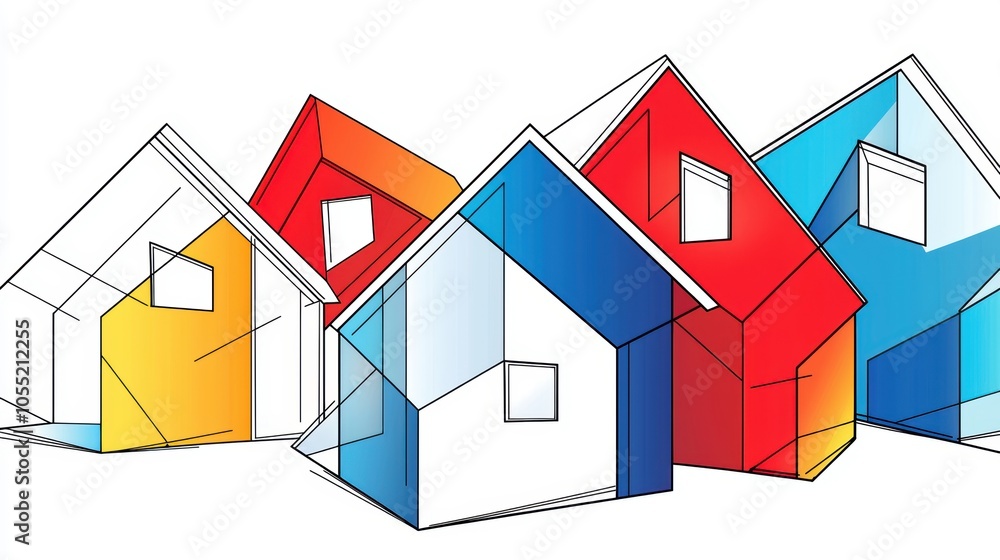 Poster abstract line sketch of a modern building complex, emphasizing geometry, structure, and architectura